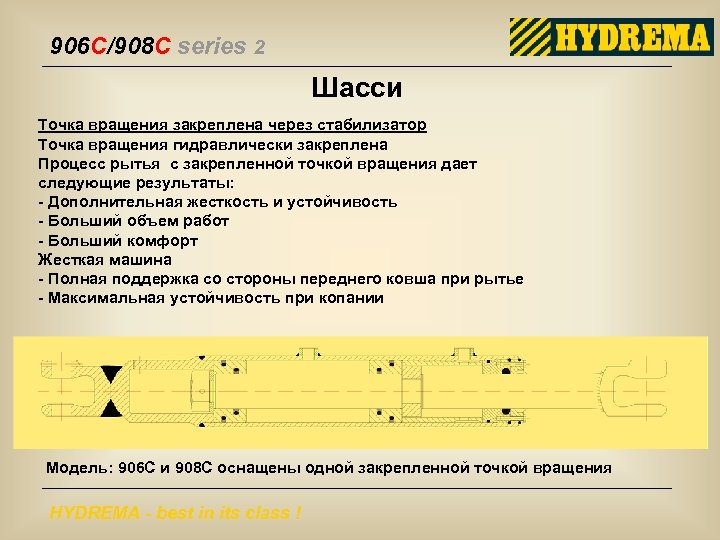 906 C/908 C series 2 Шасси Точка вращения закреплена через стабилизатор Точка вращения гидравлически