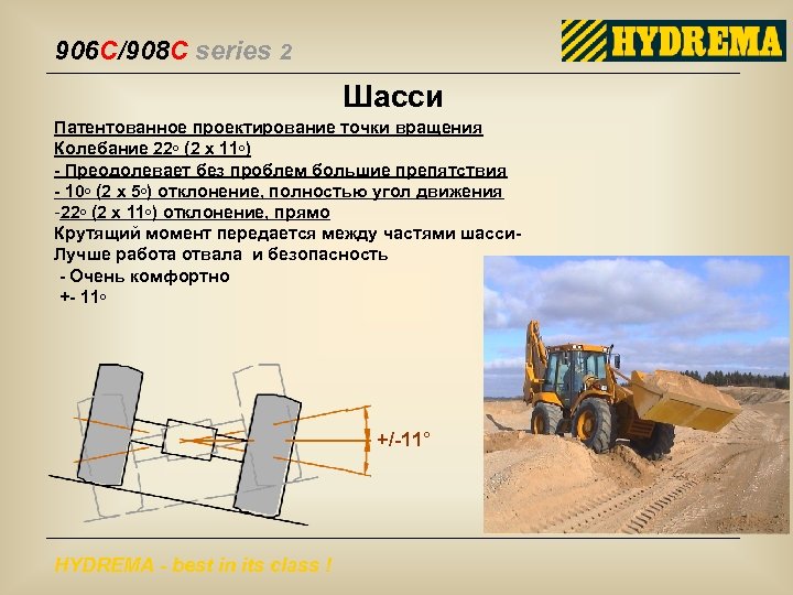 906 C/908 C series 2 Шасси Патентованное проектирование точки вращения Колебание 22◦ (2 х