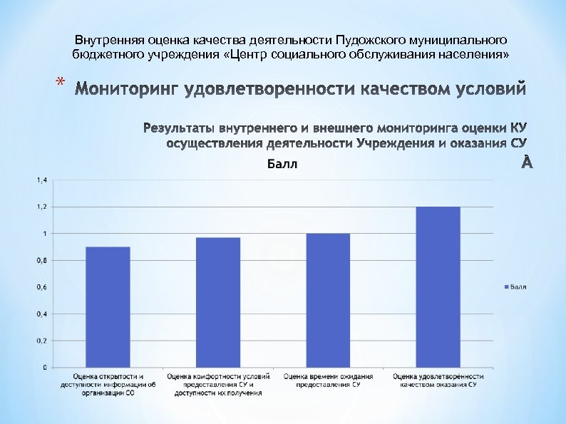 Внутренняя оценка качества деятельности Пудожского муниципального бюджетного учреждения «Центр социального обслуживания населения» * 