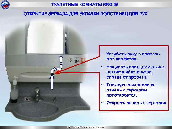 ОТКРЫТИЕ ЗЕРКАЛА ДЛЯ УКЛАДКИ ПОЛОТЕНЕЦ ДЛЯ РУК ~ Углубить руку в прорезь для салфеток.