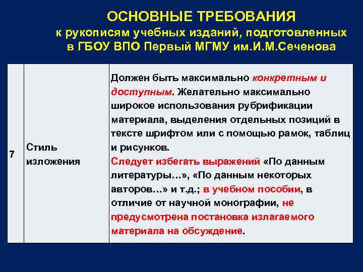 ОСНОВНЫЕ ТРЕБОВАНИЯ к рукописям учебных изданий, подготовленных в ГБОУ ВПО Первый МГМУ им. И.