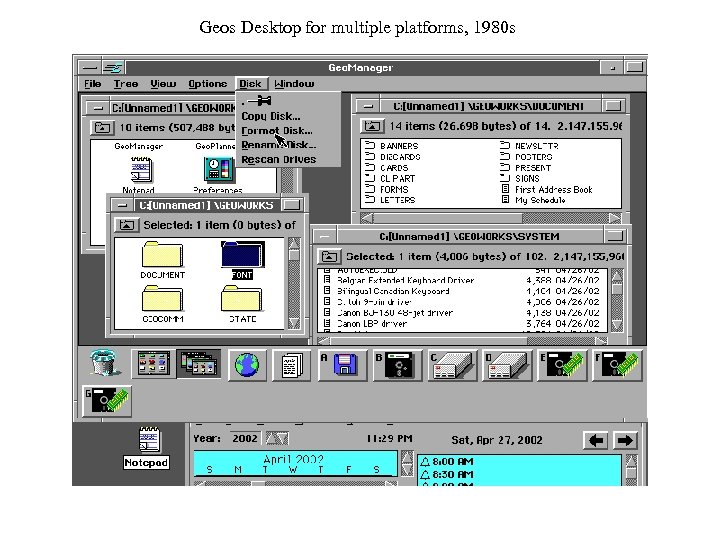 Geos Desktop for multiple platforms, 1980 s 