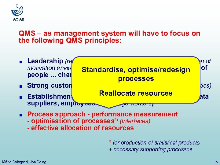 SO SR QMS – as management system will have to focus on the following