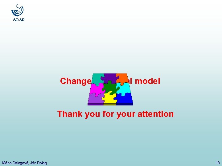 SO SR Change of mental model Thank you for your attention Mária Dologová, Ján