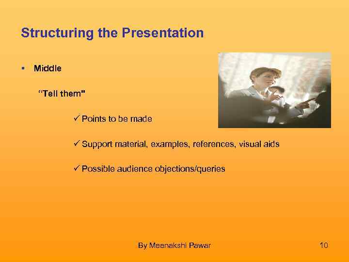 Structuring the Presentation Middle “Tell them