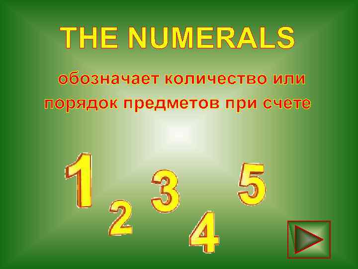 THE NUMERALS обозначает количество или порядок предметов при счете 