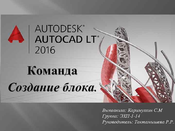 Команда Создание блока. Выполнила: Каримуллин С. М Группа: ЭХП-1 -14 Руководитель: Тактамышева Р. Р.