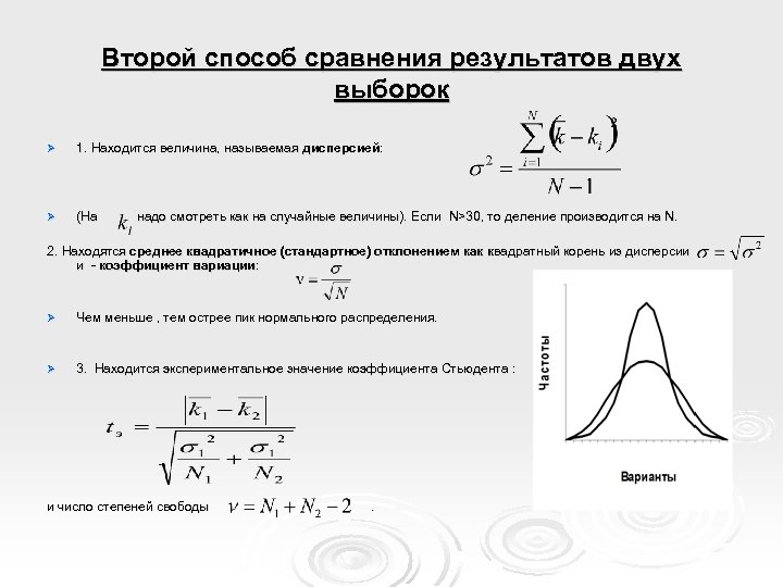 Второй способ сравнения результатов двух выборок Ø 1. Находится величина, называемая дисперсией: Ø (На