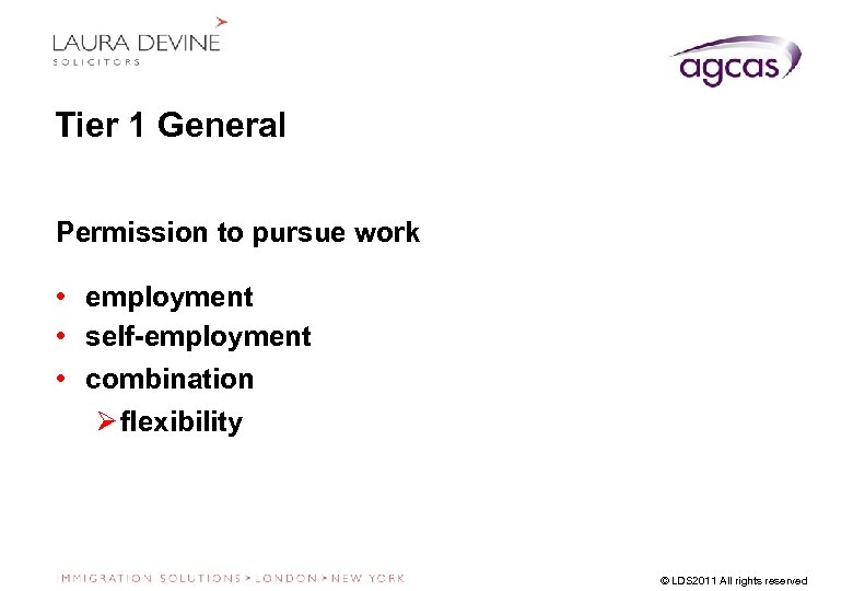 Tier 1 General Permission to pursue work • employment • self-employment • combination Ø