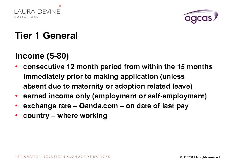 Tier 1 General Income (5 -80) • consecutive 12 month period from within the
