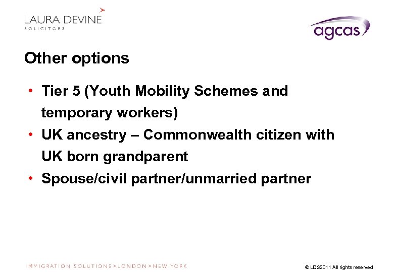 Other options • Tier 5 (Youth Mobility Schemes and temporary workers) • UK ancestry