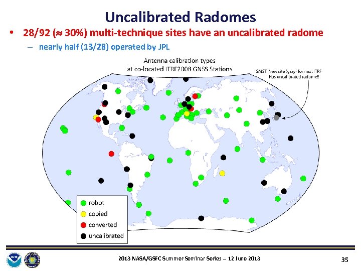 Uncalibrated Radomes • 28/92 ( 30%) multi‐technique sites have an uncalibrated radome – nearly