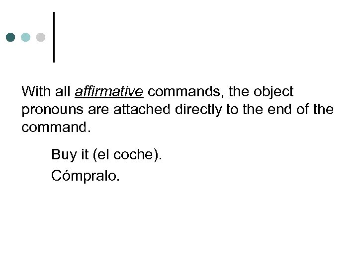 With all affirmative commands, the object pronouns are attached directly to the end of
