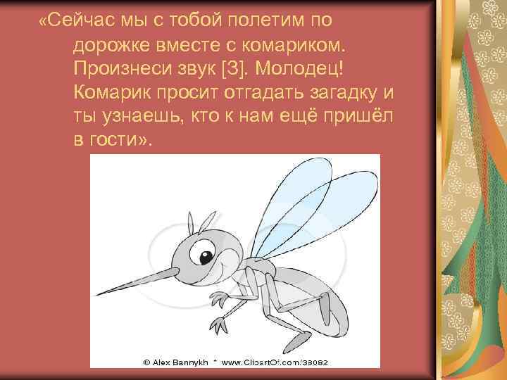 «Сейчас мы с тобой полетим по дорожке вместе с комариком. Произнеси звук [З].