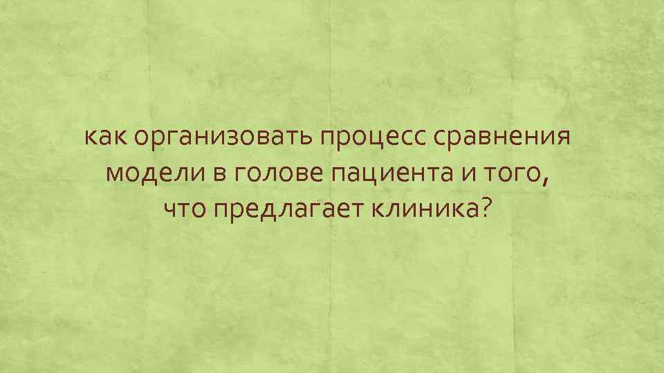 как организовать процесс сравнения модели в голове пациента и того, что предлагает клиника? 