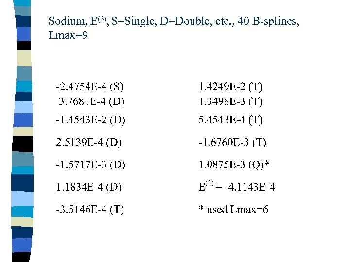 Sodium, E(3), S=Single, D=Double, etc. , 40 B-splines, Lmax=9 