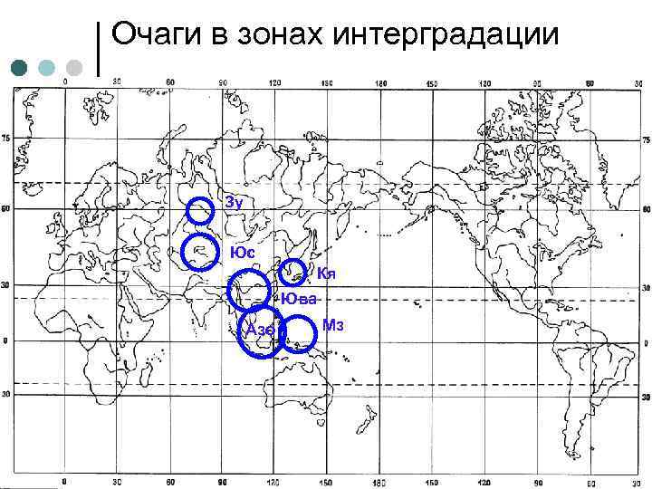 Очаги в зонах интерградации Зу Юс Кя Юва Азо Мз 