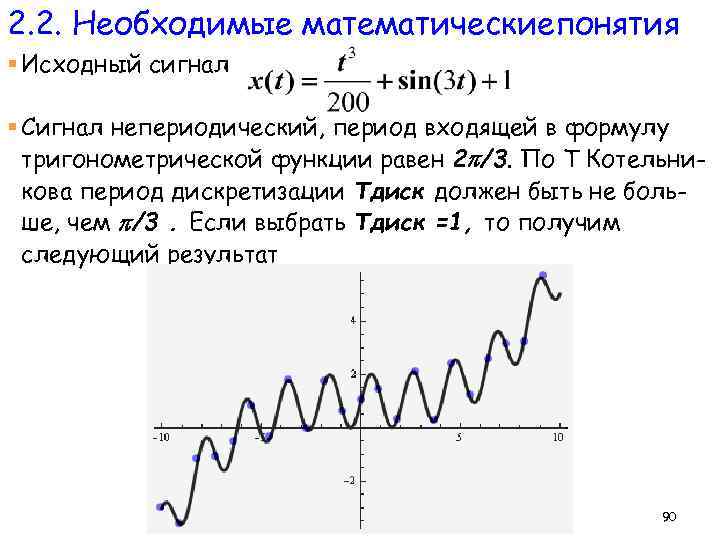 2. 2. Необходимые математическиепонятия § Исходный сигнал § Сигнал непериодический, период входящей в формулу