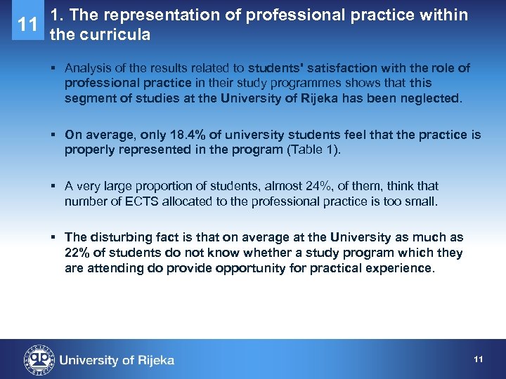 1. The representation of professional practice within 11 the curricula § Analysis of the