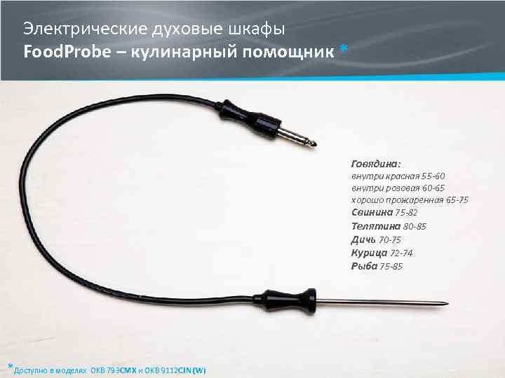 Электрические духовые шкафы Food. Probe – кулинарный помощник * Говядина: внутри красная 55 -60