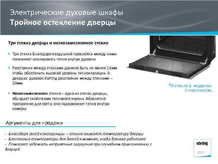 Электрические духовые шкафы Тройное остекление дверцы Три стекла дверцы и низкоэмиссионное стекло § Три