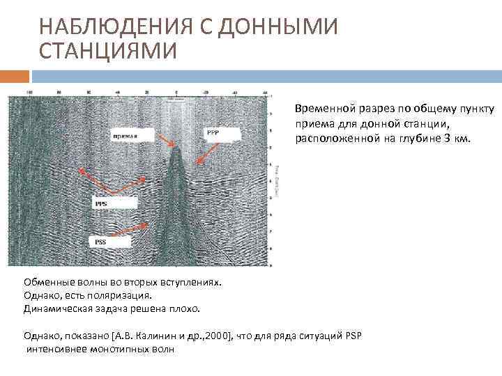 НАБЛЮДЕНИЯ С ДОННЫМИ СТАНЦИЯМИ Временной разрез по общему пункту приема для донной станции, расположенной