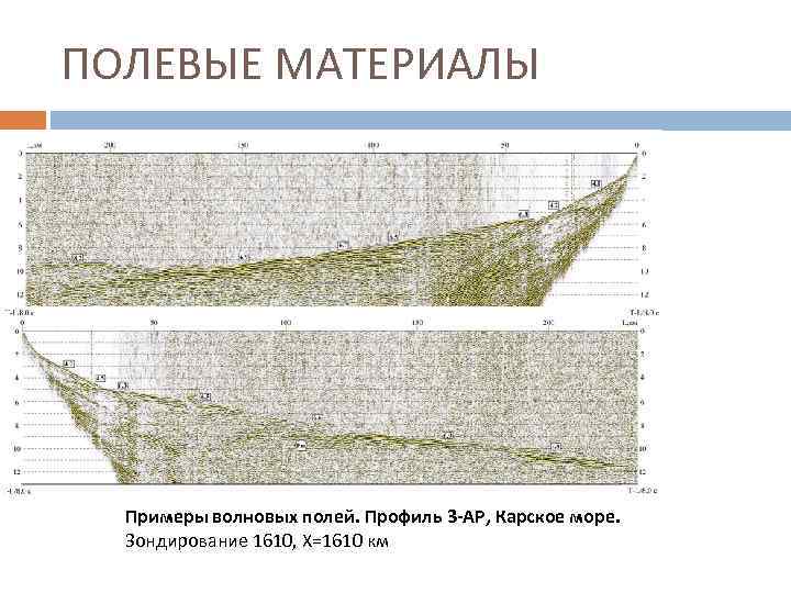 ПОЛЕВЫЕ МАТЕРИАЛЫ Примеры волновых полей. Профиль 3 -АР, Карское море. Зондирование 1610, Х=1610 км
