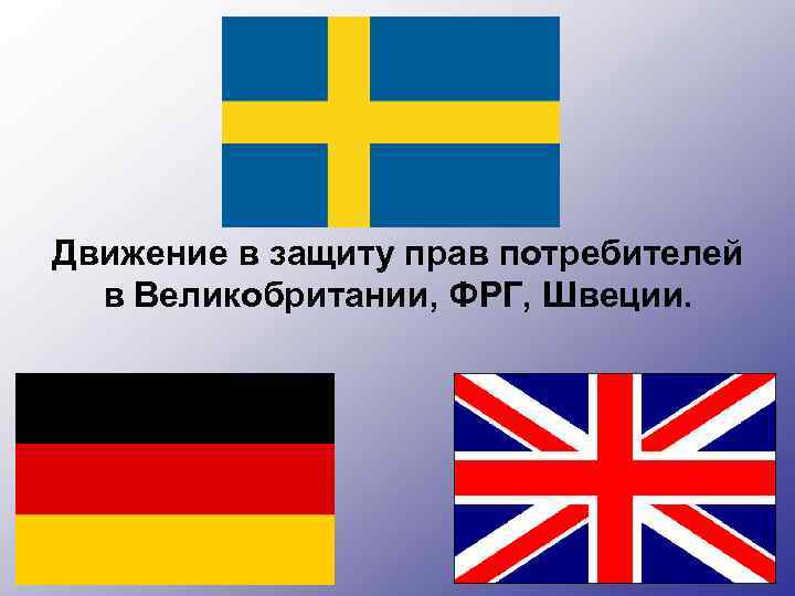Движение в защиту прав потребителей в Великобритании, ФРГ, Швеции. 