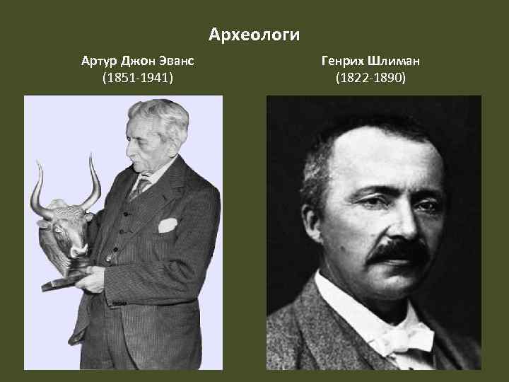 Археологи Артур Джон Эванс (1851 -1941) Генрих Шлиман (1822 -1890) 
