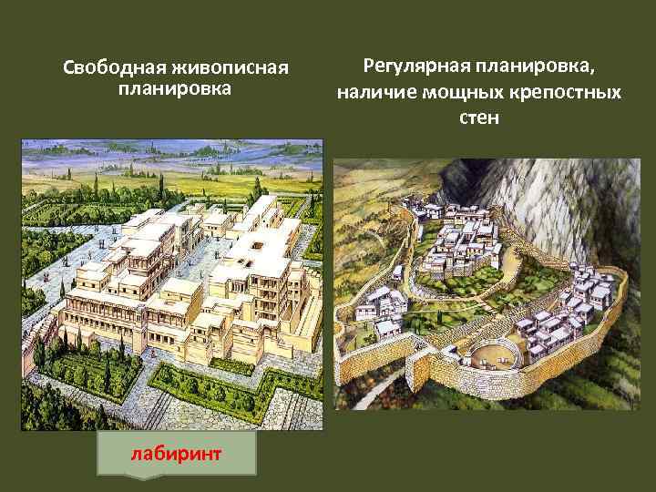 Свободная живописная планировка лабиринт Регулярная планировка, наличие мощных крепостных стен 
