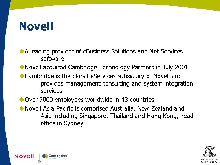 Novell u. A leading provider of e. Business Solutions and Net Services software u.