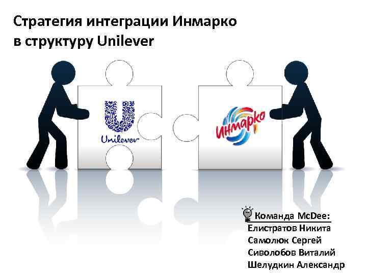 Стратегия интеграции Инмарко в структуру Unilever Команда Mc. Dee: Елистратов Никита Самолюк Сергей Сиволобов