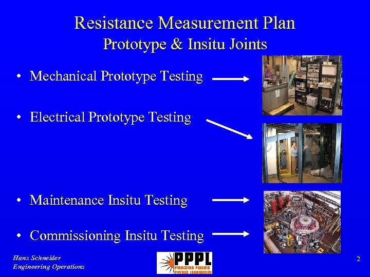 Resistance Measurement Plan Prototype & Insitu Joints • Mechanical Prototype Testing • Electrical Prototype