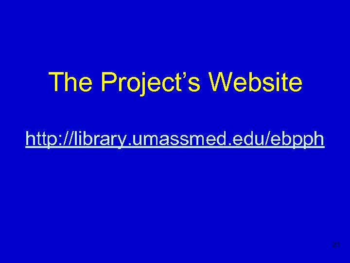 The Project’s Website http: //library. umassmed. edu/ebpph 21 