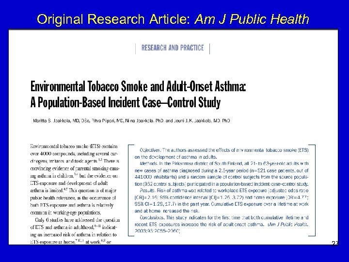 Original Research Article: Am J Public Health 27 