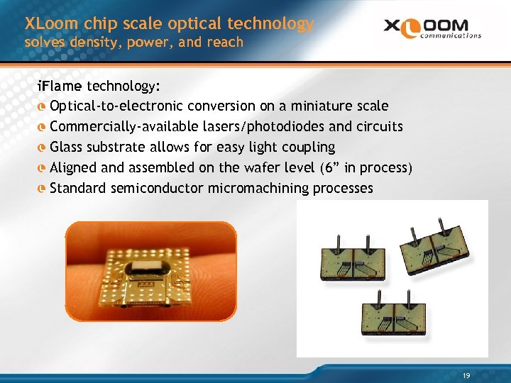 XLoom chip scale optical technology solves density, power, and reach i. Flame technology: Optical-to-electronic