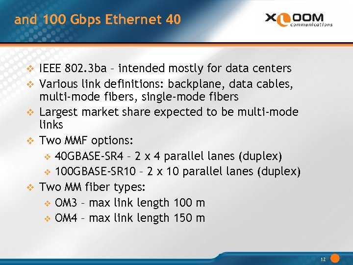 and 100 Gbps Ethernet 40 v v v IEEE 802. 3 ba – intended