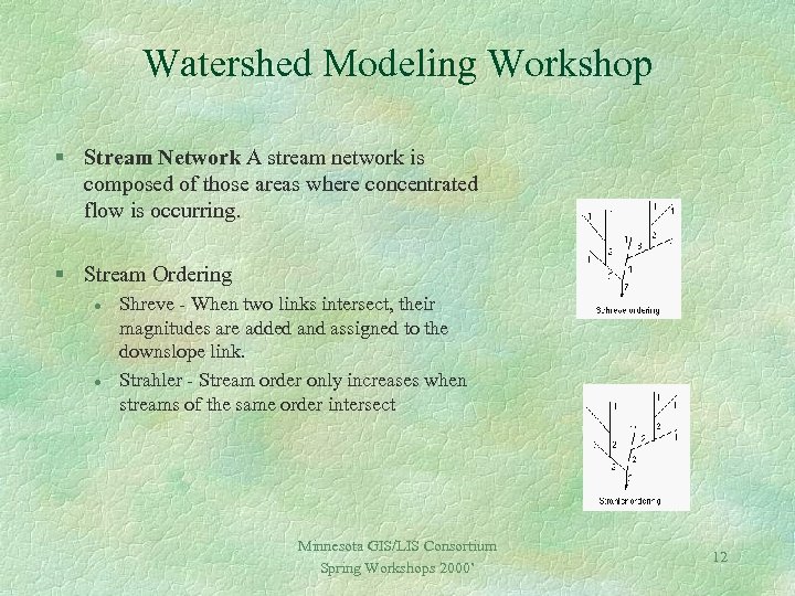 Watershed Modeling Workshop § Stream Network A stream network is composed of those areas