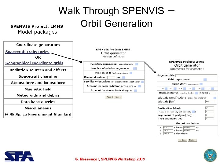 Walk Through SPENVIS Orbit Generation S. Messenger, SPENVIS Workshop 2005 – 