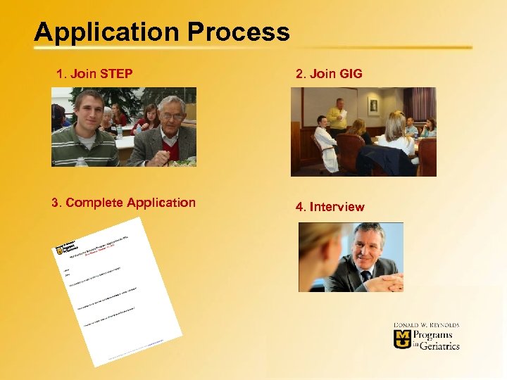 Application Process 1. Join STEP 3. Complete Application 2. Join GIG 4. Interview 