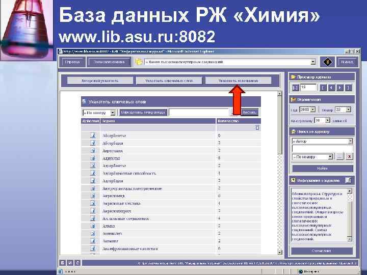 База данных РЖ «Химия» www. lib. asu. ru: 8082 