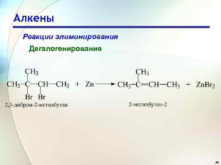 Алкены Реакции элиминирования Дегалогенирование 29 