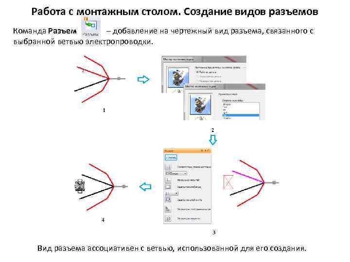 Работа с монтажным столом. Создание видов разъемов Команда Разъем – добавление на чертежный вид