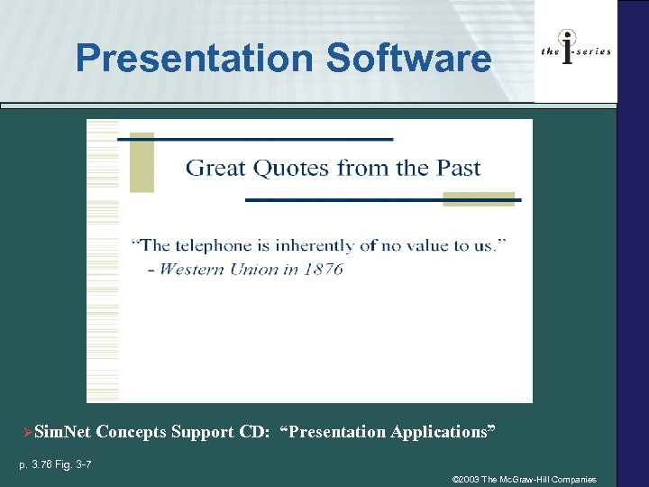 Presentation Software ØSim. Net Concepts Support CD: “Presentation Applications” p. 3. 76 Fig. 3