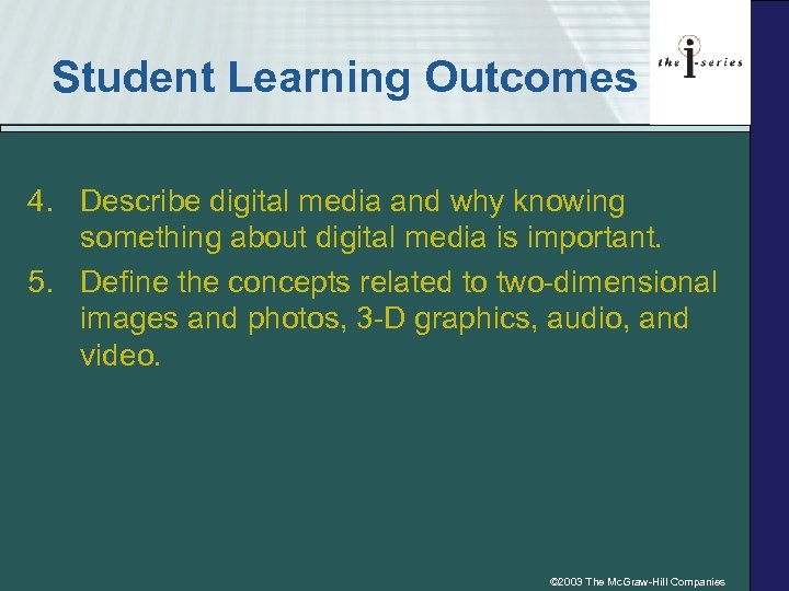 Student Learning Outcomes 4. Describe digital media and why knowing something about digital media