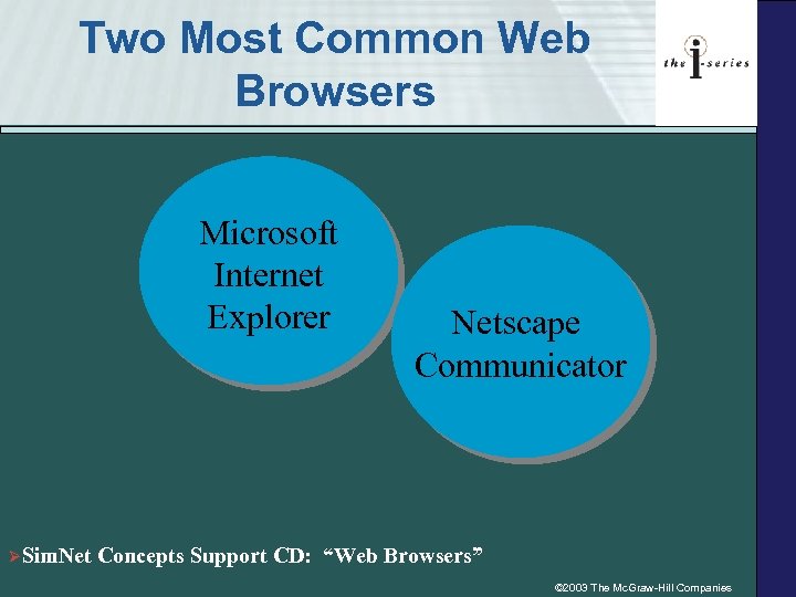 Two Most Common Web Browsers Microsoft Internet Explorer ØSim. Netscape Communicator Concepts Support CD: