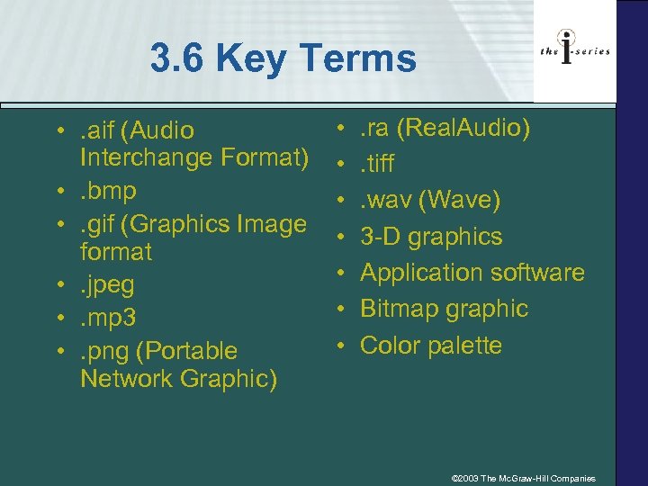 3. 6 Key Terms • . aif (Audio Interchange Format) • . bmp •
