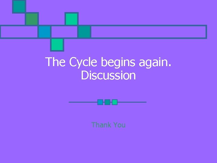 The Cycle begins again. Discussion Thank You 
