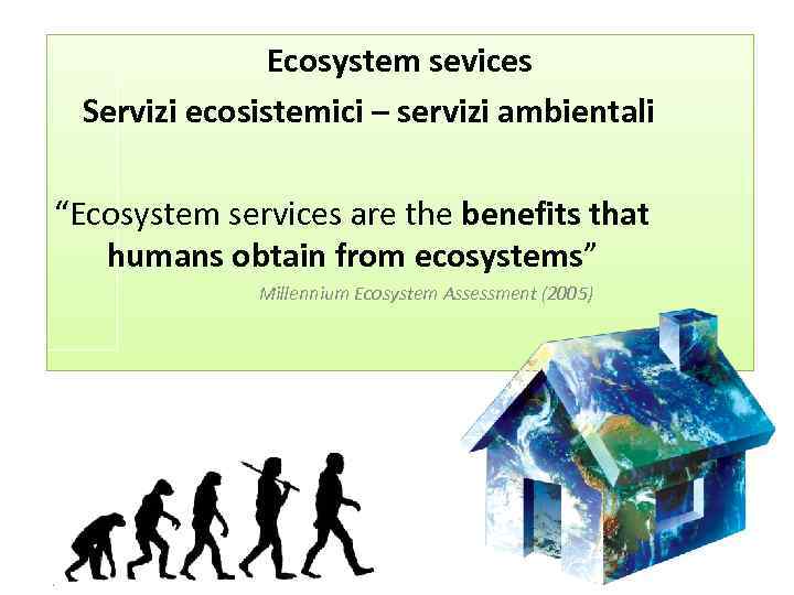 Ecosystem sevices Servizi ecosistemici – servizi ambientali “Ecosystem services are the benefits that humans