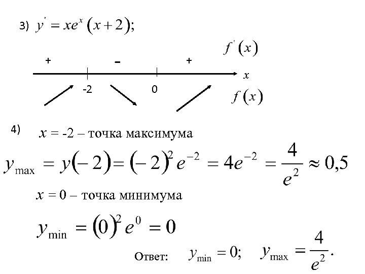 3) - + -2 4) + 0 х = -2 – точка максимума х